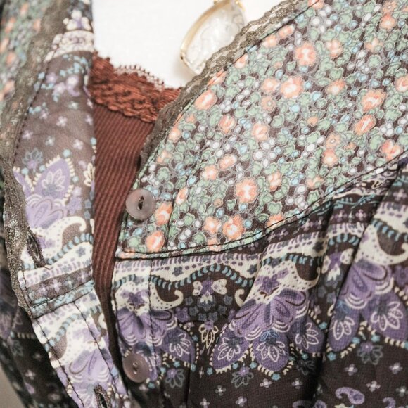 Sheer Floral Short Sleeve Button Front Babydoll Blouse 🧚‍♂️ JAPANESE BRAND - Picture 8 of 11